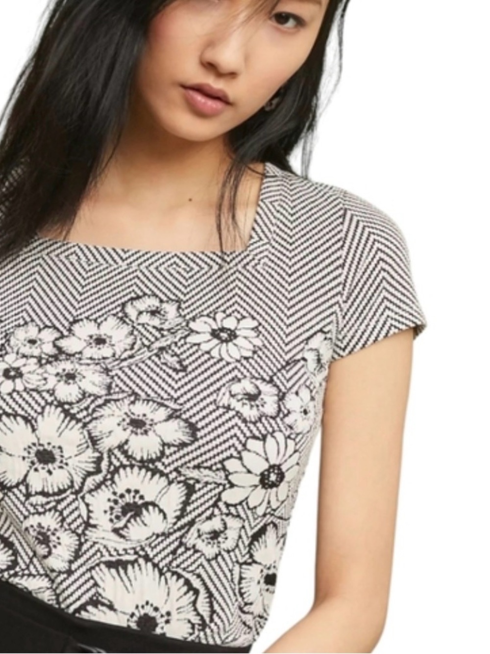 Maeve Black & White Floral Square-Neck Women’s  Hellebore Top